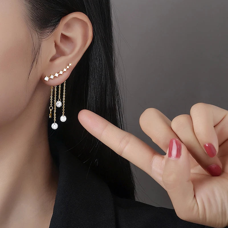 Silver Star Tassel Drop Earrings | Cubic Zircon Splittable Dangle Jewelry for Women