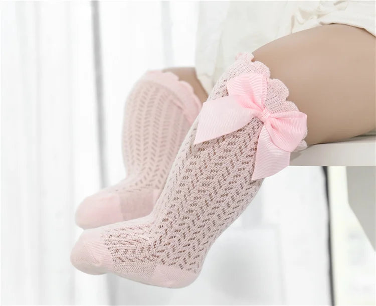 lawadka Baby Girl Socks Toddler Baby Bow Cotton Summer Mesh Baby Knee Socks Newborn Infant Non-slip Long Baby Boys Socks 0-2T