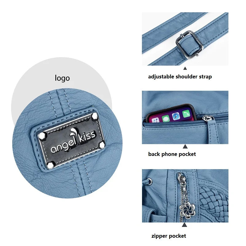 Angel kiss Women Handbags Satchel Top-handle Handbag 2023 PU Shoulder Bag Soft Dumpling Pack Multi-pockets Shoulder Purse Bags