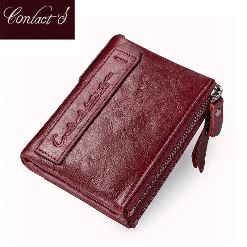 CONTACT'S Fashion Genuine Leather Women Wallet Bifold Card Holder Coin Purse Small Women's Purse Money Clip Men Pocket Wallets