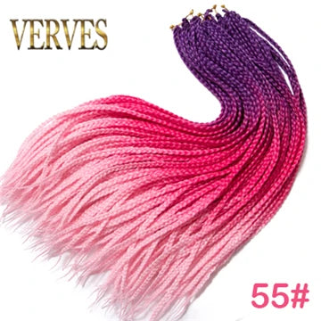 VERVES Crochet Braids Synthetic 24 inch Box Braid 22 Roots/Pcs Ombre Braiding Hair Extensions Heat Fiber Bulk Braid Pink,Black