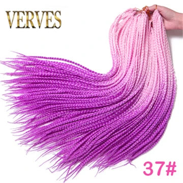 VERVES Crochet Braids Synthetic 24 inch Box Braid 22 Roots/Pcs Ombre Braiding Hair Extensions Heat Fiber Bulk Braid Pink,Black