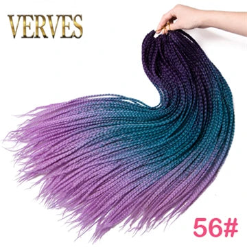 VERVES Crochet Braids Synthetic 24 inch Box Braid 22 Roots/Pcs Ombre Braiding Hair Extensions Heat Fiber Bulk Braid Pink,Black