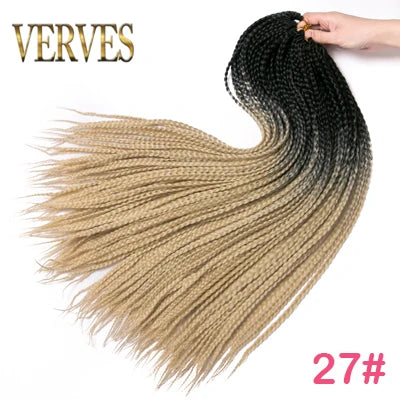 VERVES Crochet Braids Synthetic 24 inch Box Braid 22 Roots/Pcs Ombre Braiding Hair Extensions Heat Fiber Bulk Braid Pink,Black