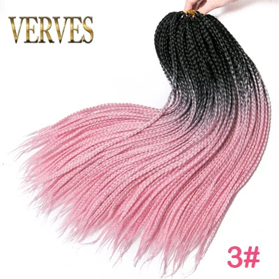 VERVES Crochet Braids Synthetic 24 inch Box Braid 22 Roots/Pcs Ombre Braiding Hair Extensions Heat Fiber Bulk Braid Pink,Black