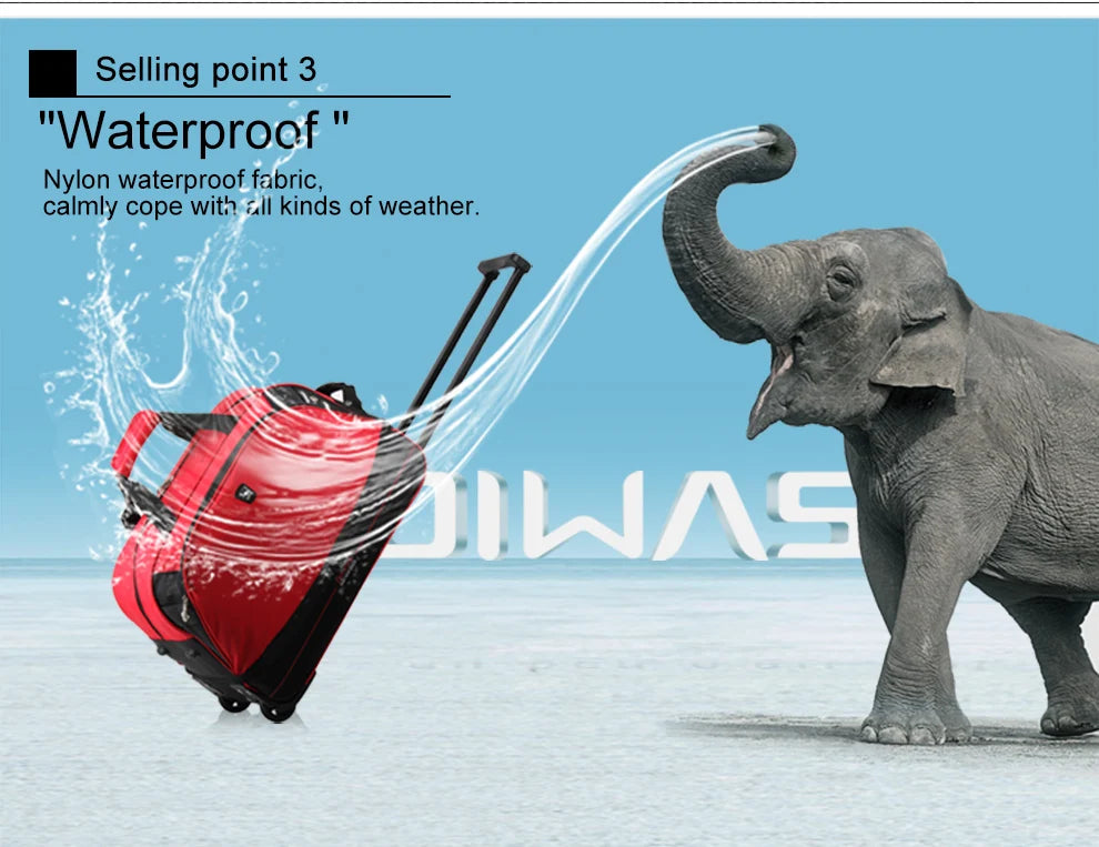 OIWAS Men Trolley Duffle Bag 56L Water-Repellent Foldable Rolling Suitcase Hand Luggage With Wheels Carry-On Bags Expansion Pack