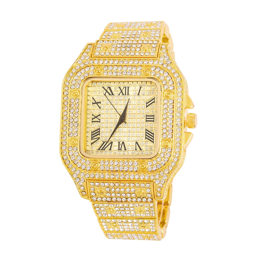 Women’s Full Iced-Out Watch Set | Green Dial Luxury Bling with Cuban & Tennis Chain Bracelets