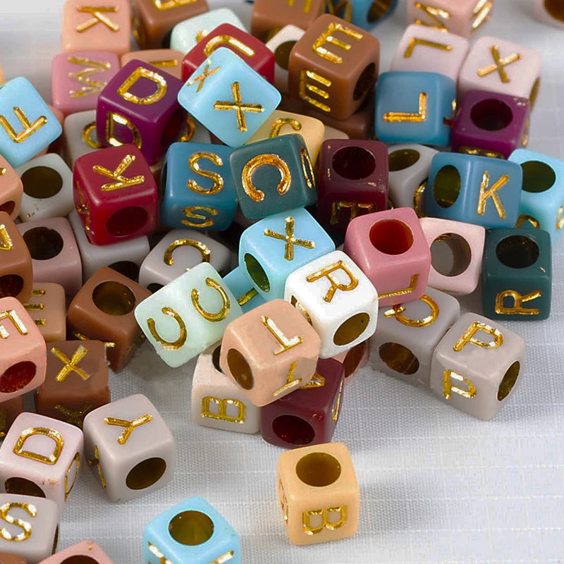 100pcs Mixed Letter Acrylic Beads | Square Alphabet Spacer Beads for DIY Jewelry