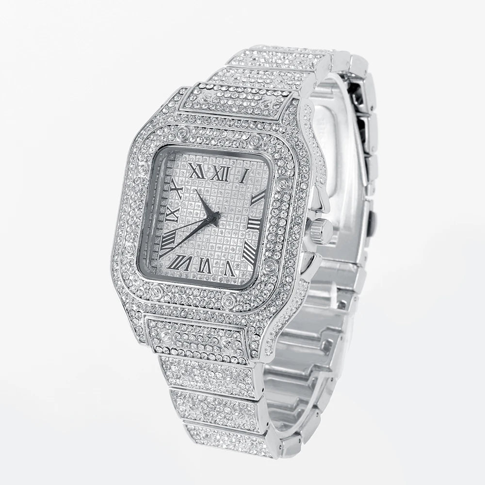 Women’s Full Iced-Out Watch Set | Green Dial Luxury Bling with Cuban & Tennis Chain Bracelets