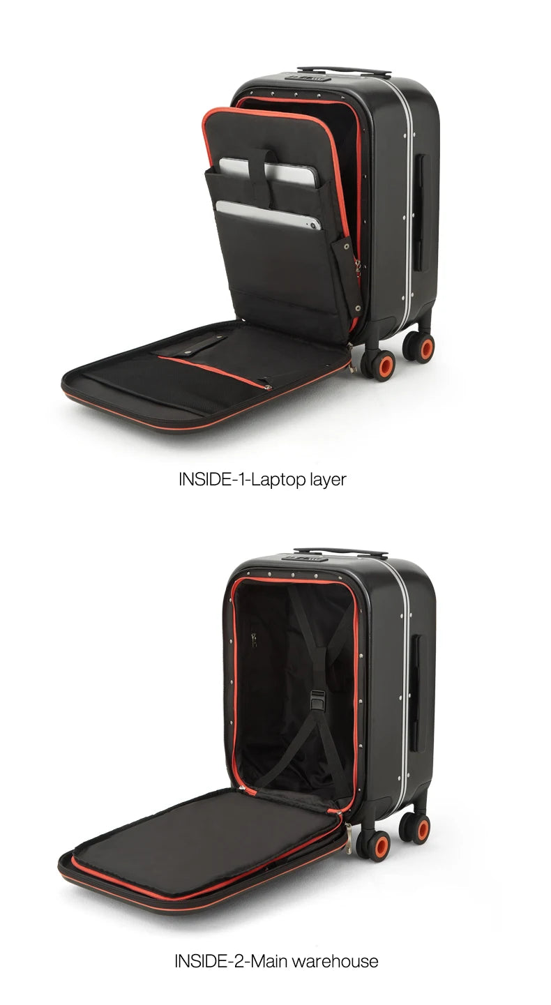 Mixi M9260 Aluminum-Frame PC Carry-On | Full-Front Quick Access, TSA Lock, 8 Spinner Wheels (18/20/24″)