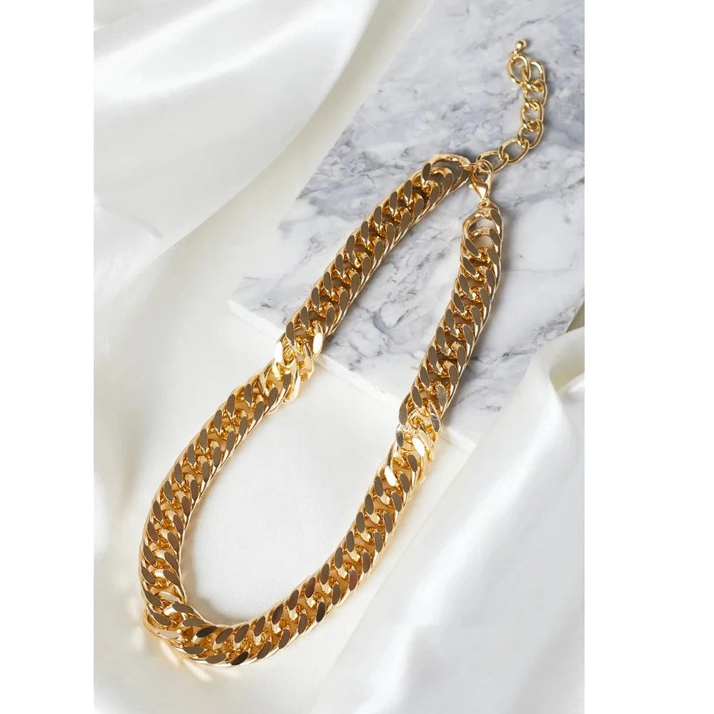 Vintage Gold Thick Chain Necklace | Multilayer Faceted Link Design for Women