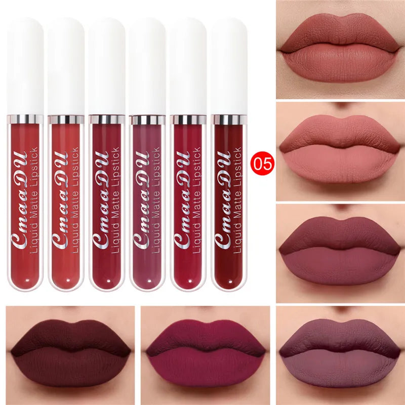 6 Colors/Set Fashion Matte Lip Gloss Sets Natural Moisturize Waterproof Lasting Velvet Sexy Red Liquid Lipstick Beauty Cosmetic