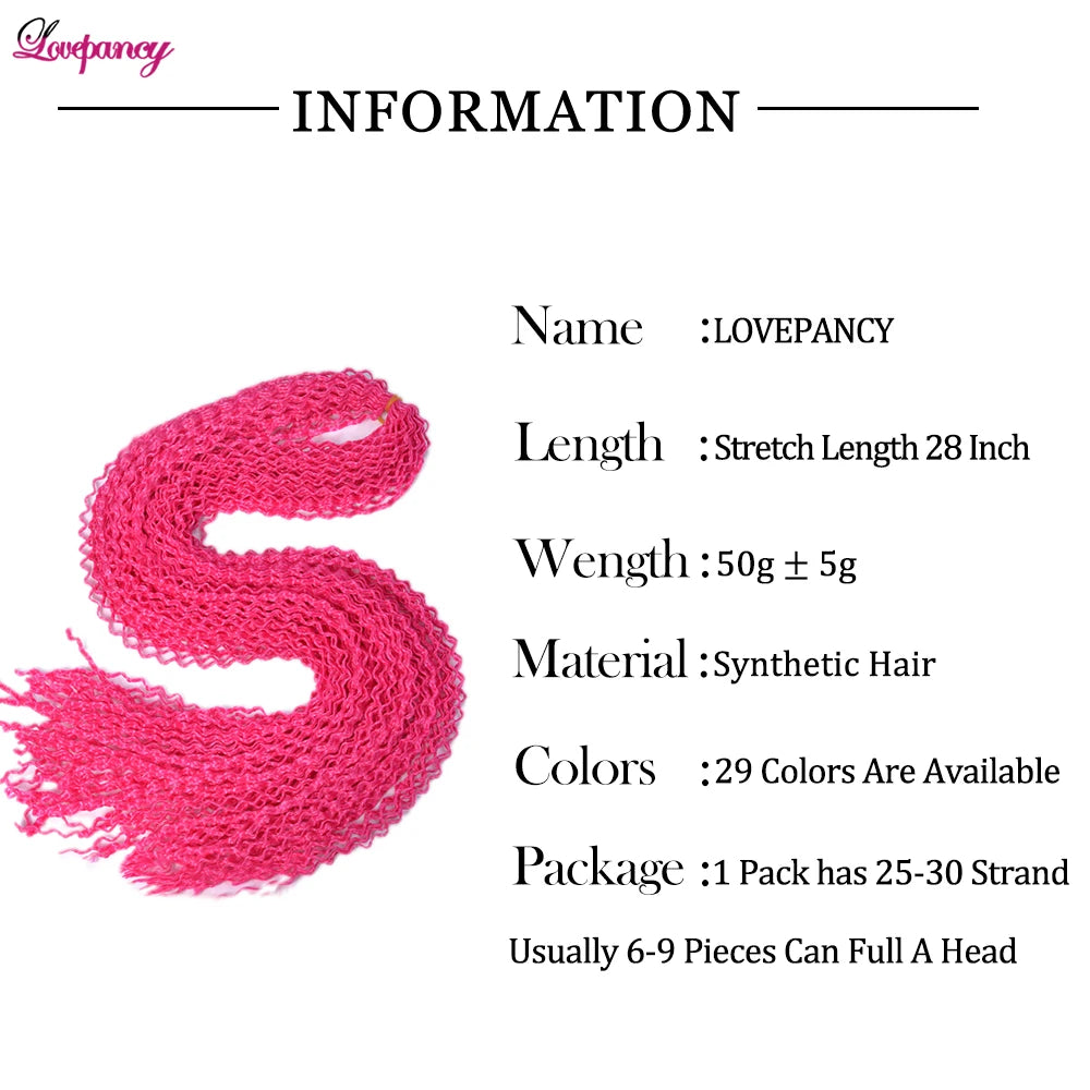 Synthetic Zizi Braids Crochet Box Braiding Hair Extensions White Black 28 Inch Long Curly Crochet Braiding Hair For Women 50g