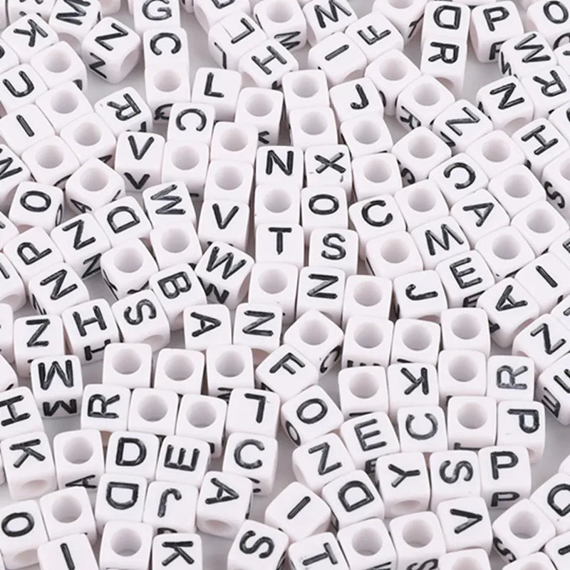 100pcs Mixed Letter Acrylic Beads | Square Alphabet Spacer Beads for DIY Jewelry