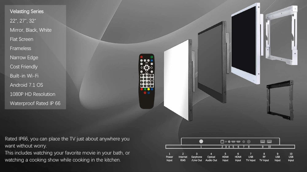 Souria 22 inches Smart Magic Mirror Waterproof TV for Bathroom Hotel DTV Tuner WiFi Bluetooth Built-in Apps Store ATSC DVB-T T2