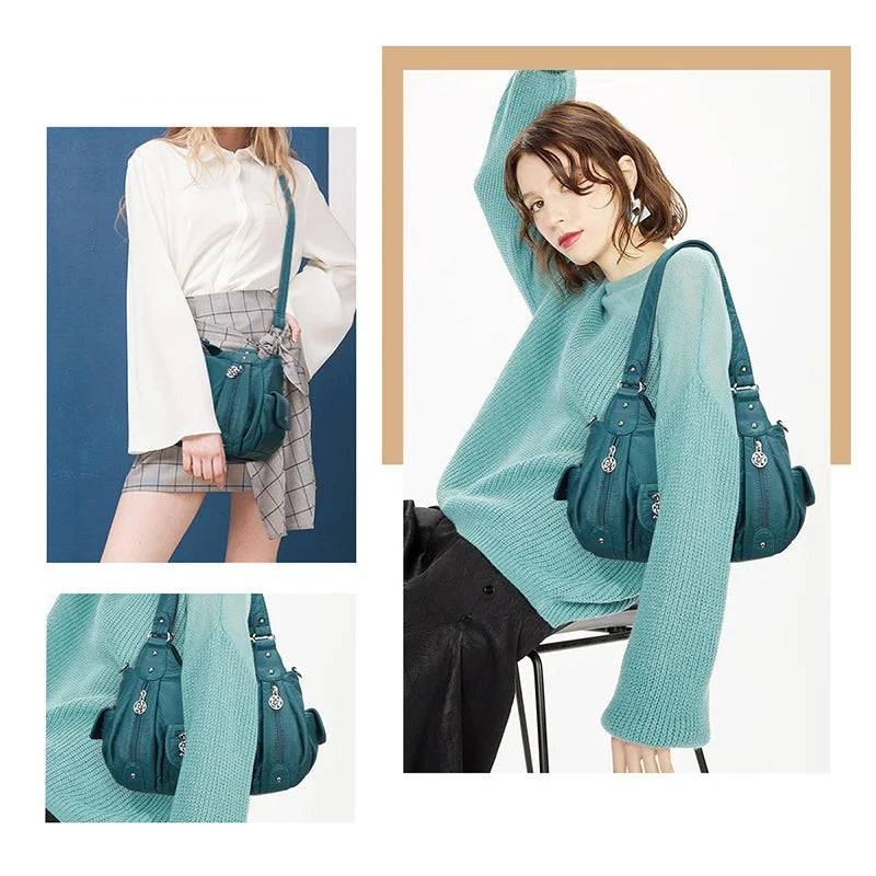 Women Handbags Satchel Top-handle Handbag Small PU Shoulder Bag 12.5”x4.4” Dumpling Pack Multi-pockets Shoulder Bags
