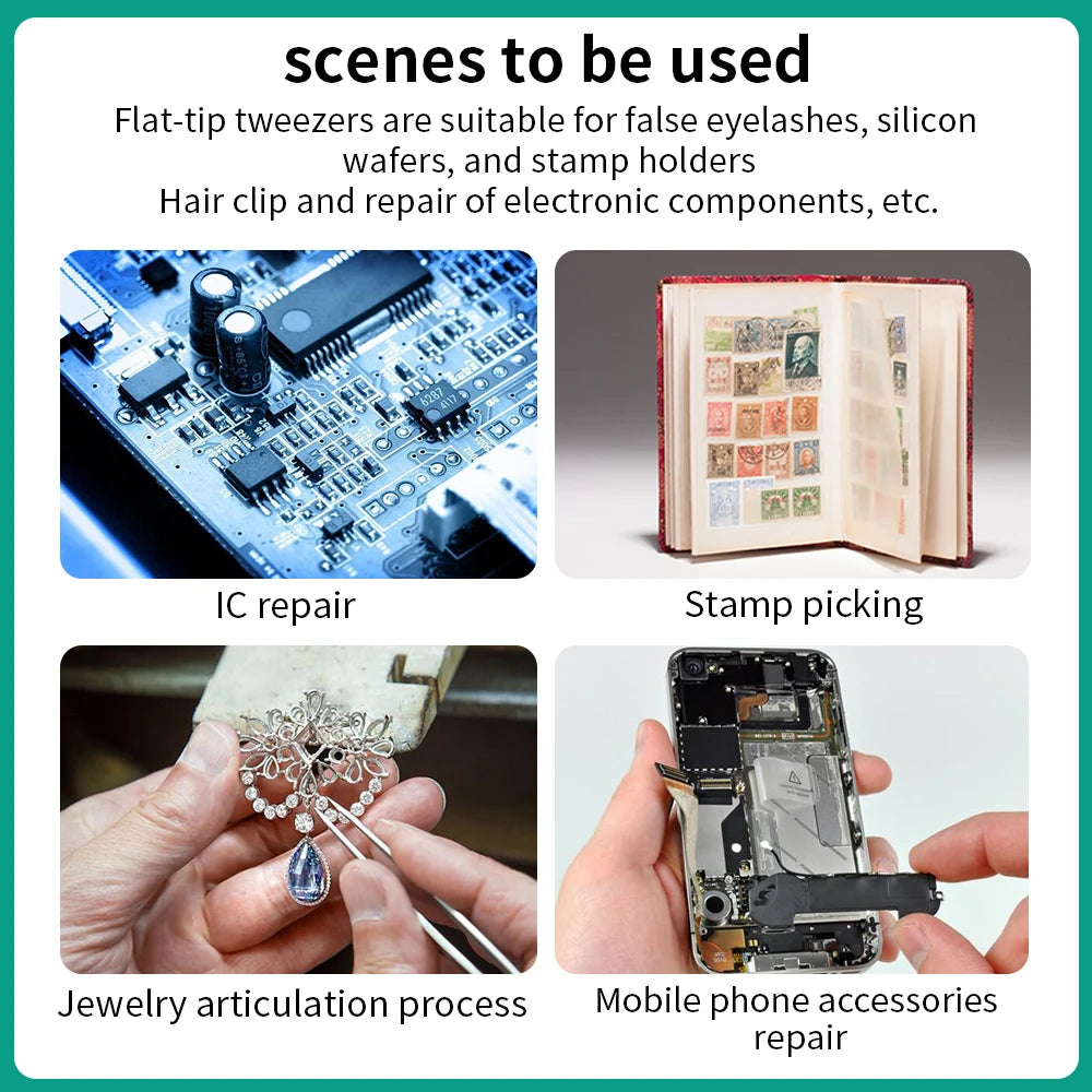 LUXIANZI Flat Stainless Steel Industrial Tweezers For Soldering Repair Electronic Tools Industrial Forceps Precision tweezer