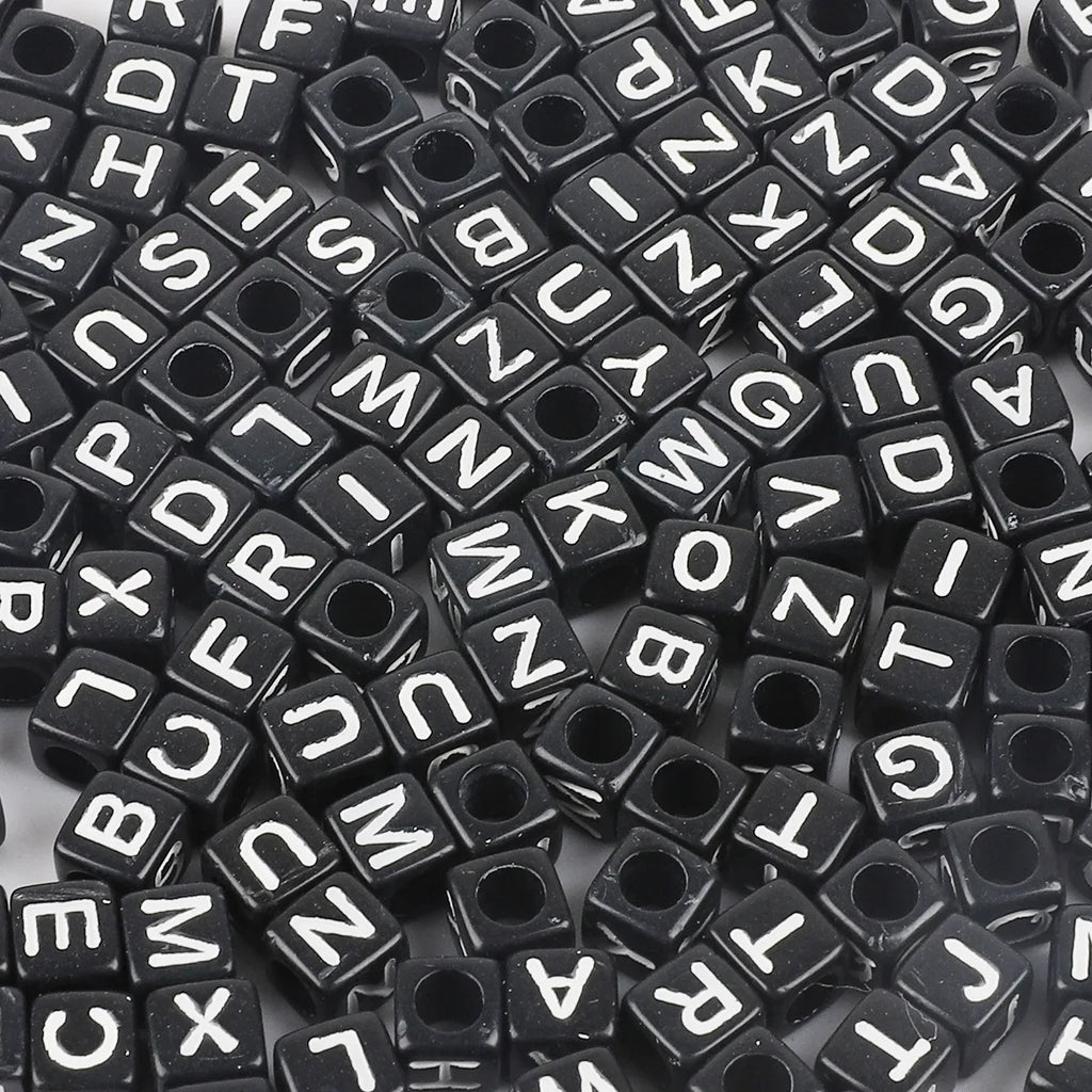 100pcs Mixed Letter Acrylic Beads | Square Alphabet Spacer Beads for DIY Jewelry
