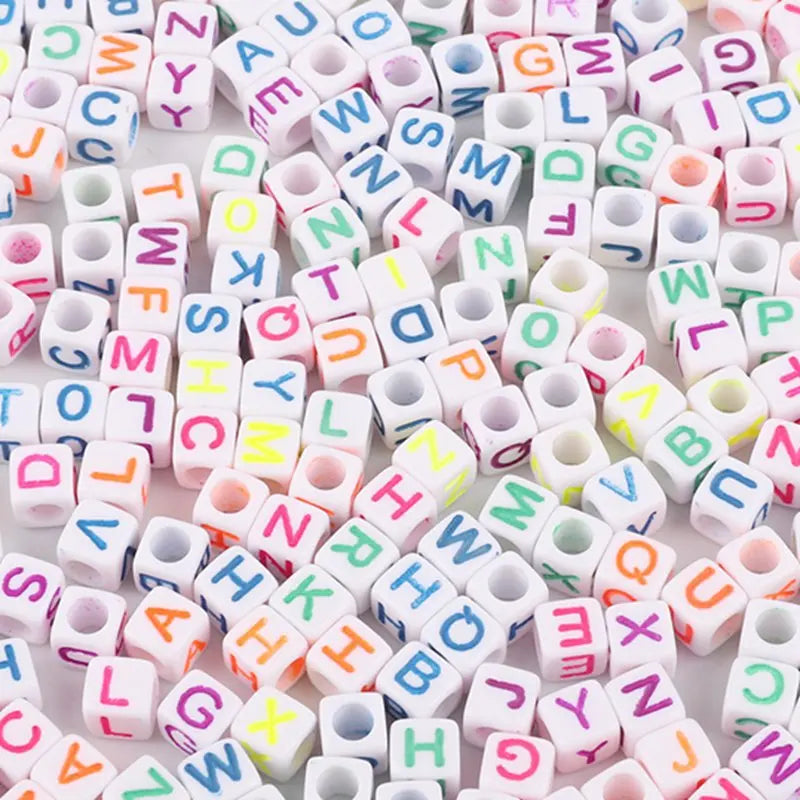 100pcs Mixed Letter Acrylic Beads | Square Alphabet Spacer Beads for DIY Jewelry