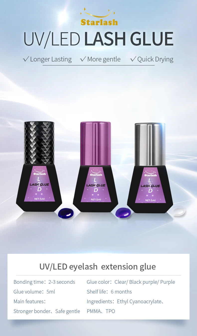 0.3s 0.5s Fast Dry UV/LED Lash Glue 5ml Private Label Lash Adhesive Long Lasting 7-8 Weeks Eyelash Extension Glue