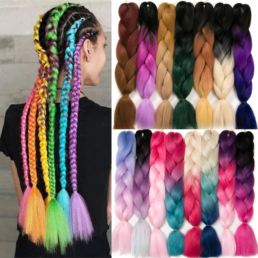 VERVES Ombre Jumbo Braids — 24" 100 g Two-Tone Synthetic Braiding Hair (Pink/Black/Blue)