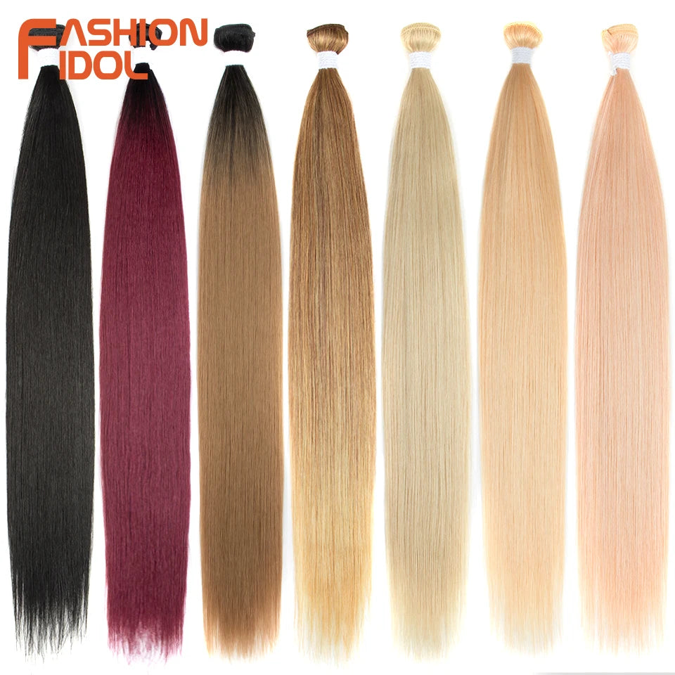 Bone Straight Hair Extensions Ombre Blonde Hair Bundles Super Long Hair Synthetic 24 Inch Straight Hair Full to End FASHION IDOL