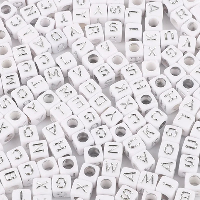 100pcs Mixed Letter Acrylic Beads | Square Alphabet Spacer Beads for DIY Jewelry