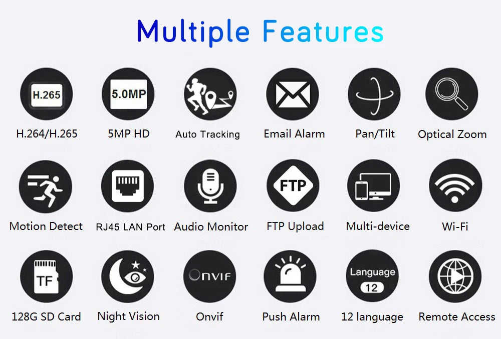 5MP Wifi Dome PTZ Camera 5X Optical Zoom IP Camera Humanoid Tracking Two-way Talk Wireless Home Security Surveillance Cameras