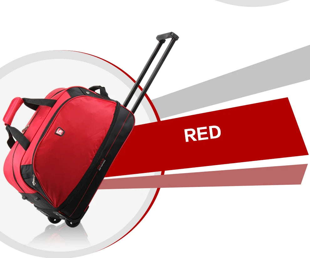 OIWAS Men Trolley Duffle Bag 56L Water-Repellent Foldable Rolling Suitcase Hand Luggage With Wheels Carry-On Bags Expansion Pack