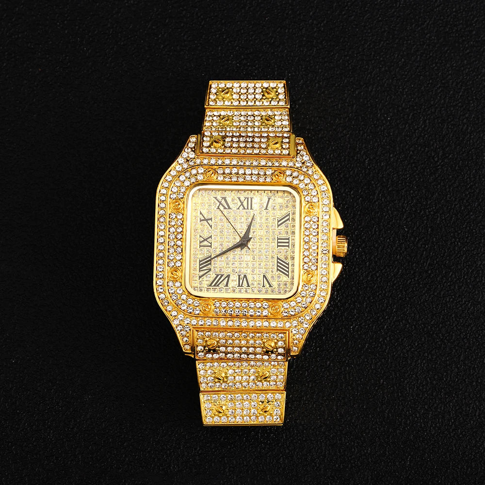 Women’s Full Iced-Out Watch Set | Green Dial Luxury Bling with Cuban & Tennis Chain Bracelets