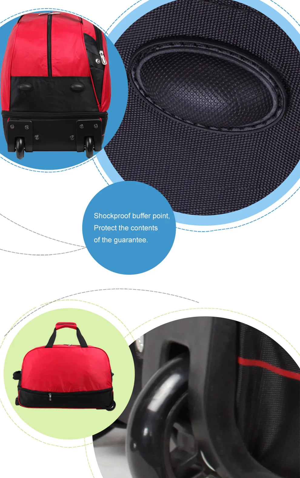 OIWAS Men Trolley Duffle Bag 56L Water-Repellent Foldable Rolling Suitcase Hand Luggage With Wheels Carry-On Bags Expansion Pack