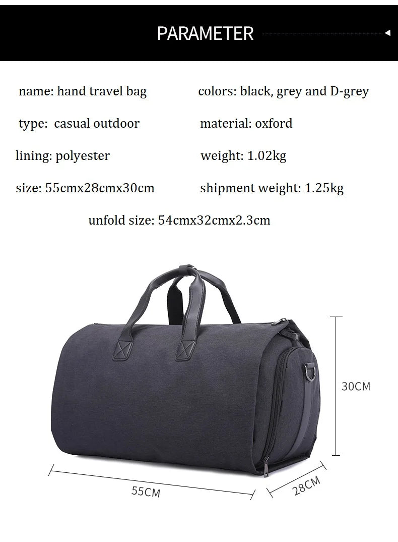 Men Bags Travel Garment Bag Duffel Bag with Shoulder Strap Business Handbags Multiple Pockets Carry on Hanging Suitcase Clothing