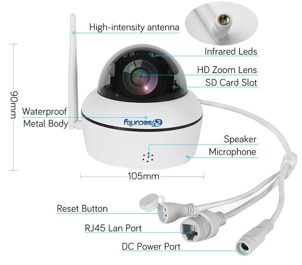 5MP Wifi Dome PTZ Camera 5X Optical Zoom IP Camera Humanoid Tracking Two-way Talk Wireless Home Security Surveillance Cameras