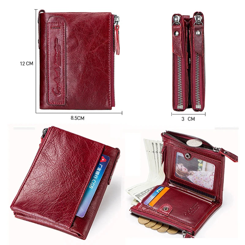CONTACT'S Fashion Genuine Leather Women Wallet Bifold Card Holder Coin Purse Small Women's Purse Money Clip Men Pocket Wallets