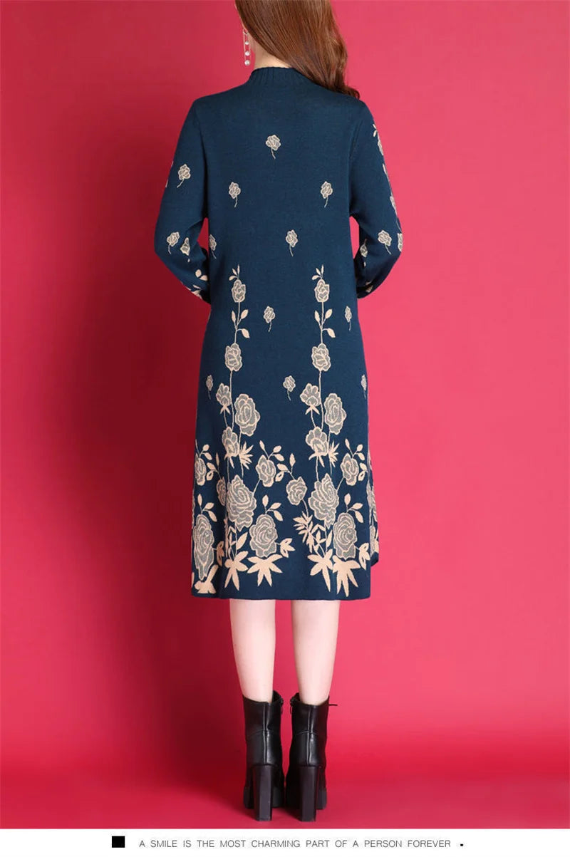 6XL Women Temperament Sweater Dress 2022 Middle-Aged Female Autumn Winter Thick Fat Warm Long Sweater Knit Dress Women pullover