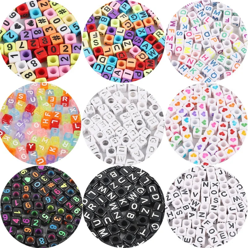 100pcs Mixed Letter Acrylic Beads | Square Alphabet Spacer Beads for DIY Jewelry