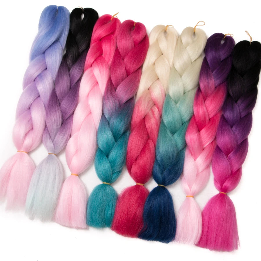 VERVES Ombre Jumbo Braids — 24" 100 g Two-Tone Synthetic Braiding Hair (Pink/Black/Blue)