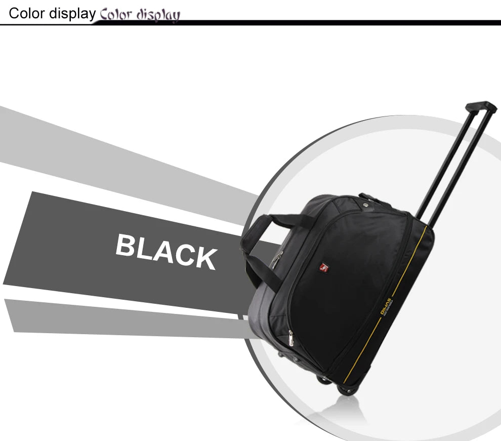 OIWAS Men Trolley Duffle Bag 56L Water-Repellent Foldable Rolling Suitcase Hand Luggage With Wheels Carry-On Bags Expansion Pack