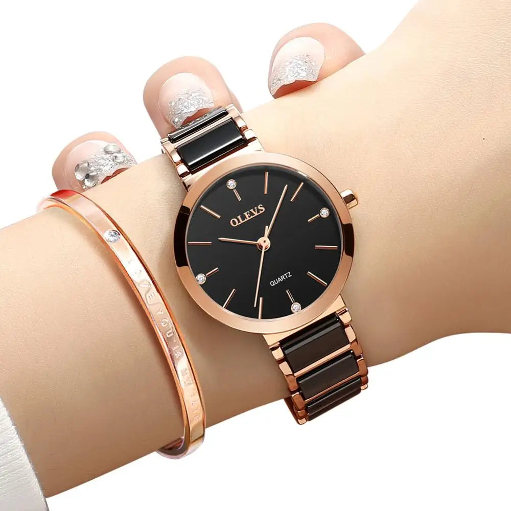 OLEVS New Fashion Ceramics Watchstrap Quartz Women Watch Waterproof Luxury Brand Watch For Women Date Clock Gift
