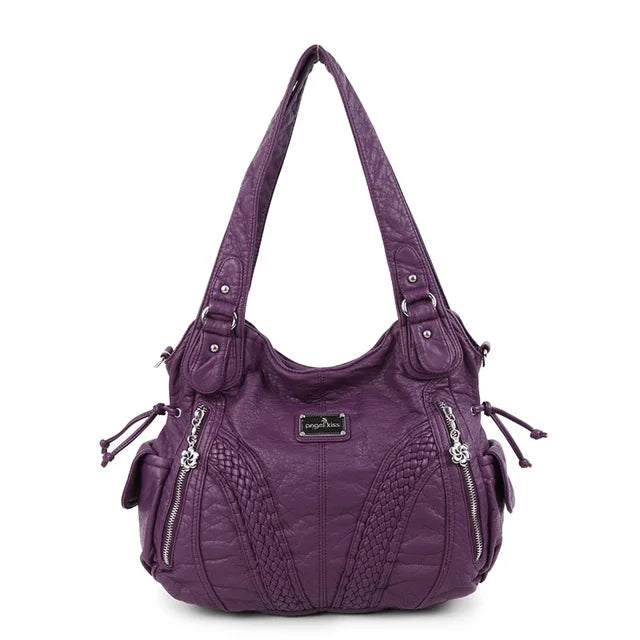 Angel kiss Women Handbags Satchel Top-handle Handbag 2023 PU Shoulder Bag Soft Dumpling Pack Multi-pockets Shoulder Purse Bags