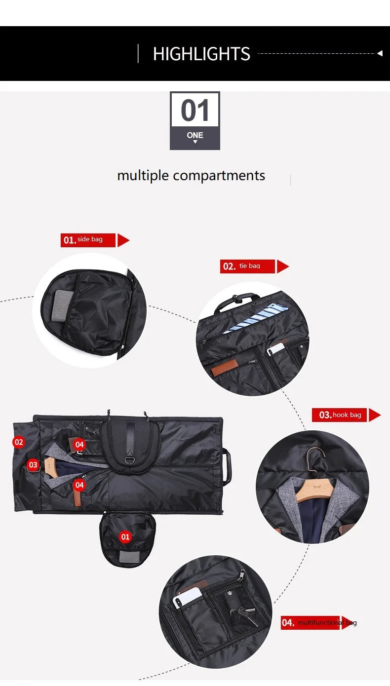 Men Bags Travel Garment Bag Duffel Bag with Shoulder Strap Business Handbags Multiple Pockets Carry on Hanging Suitcase Clothing