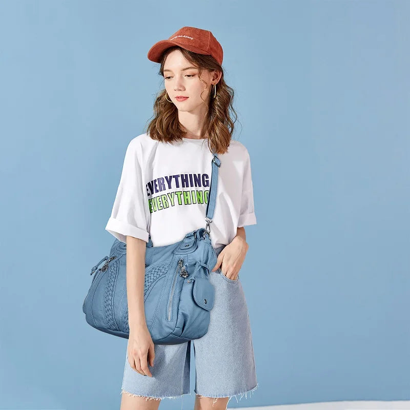 Angel kiss Women Handbags Satchel Top-handle Handbag 2023 PU Shoulder Bag Soft Dumpling Pack Multi-pockets Shoulder Purse Bags