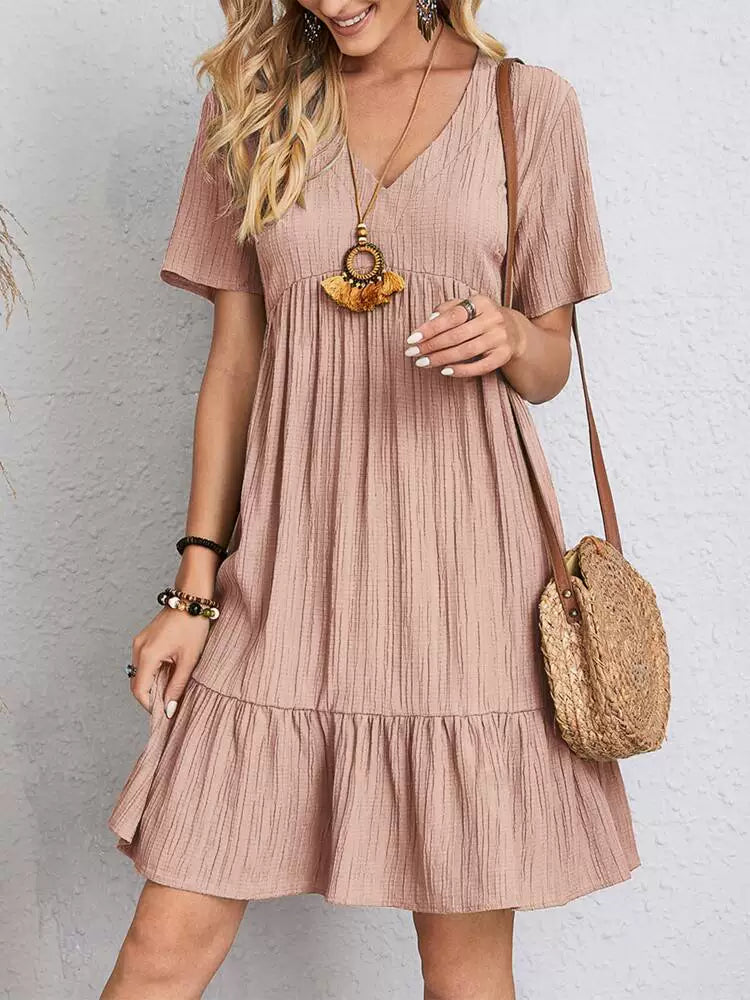 2023 Loose Fitting Casual Short Sleeved Waist Flowing Dress