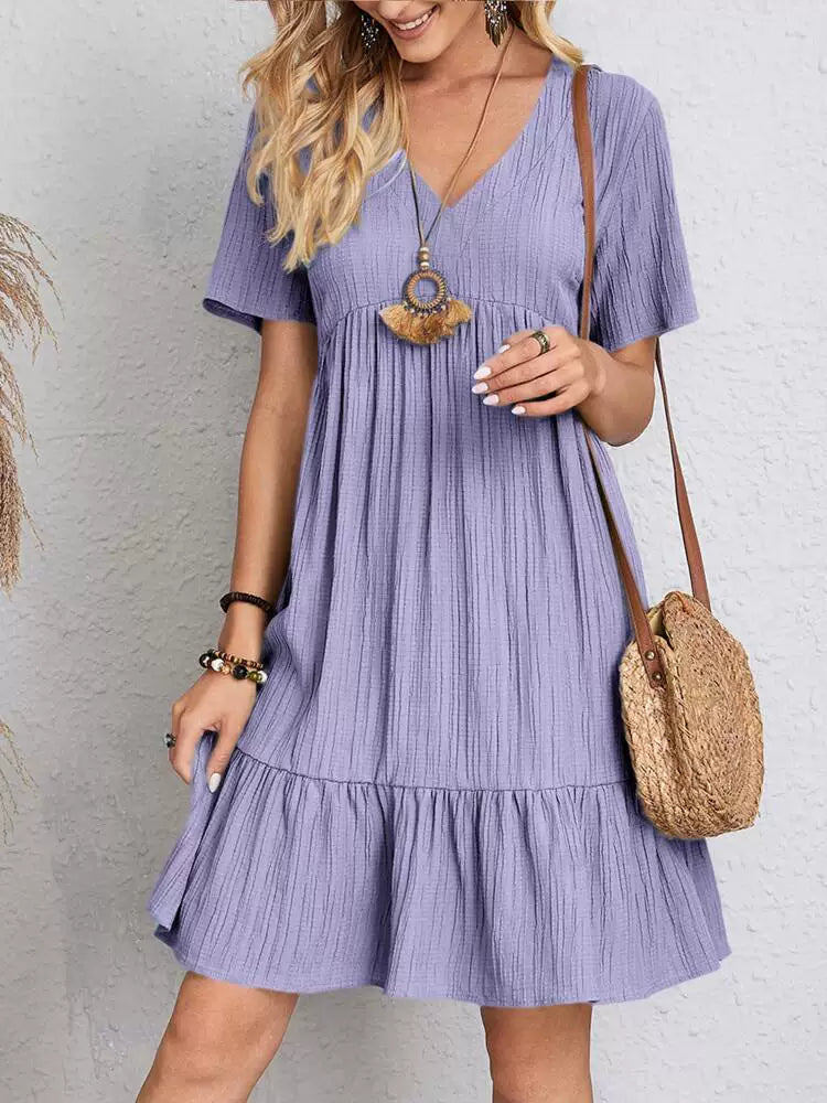 2023 Loose Fitting Casual Short Sleeved Waist Flowing Dress