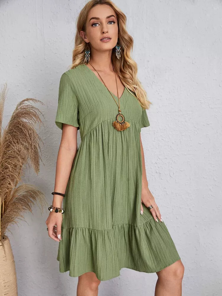 2023 Loose Fitting Casual Short Sleeved Waist Flowing Dress