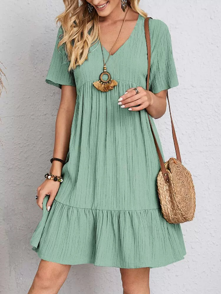 2023 Loose Fitting Casual Short Sleeved Waist Flowing Dress