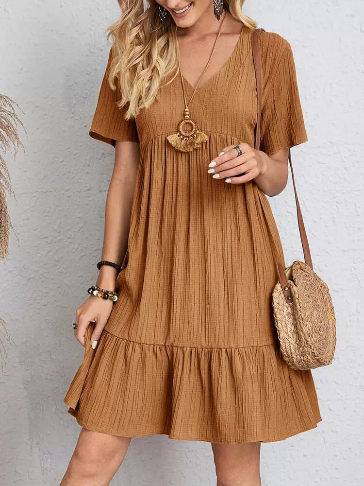2023 Loose Fitting Casual Short Sleeved Waist Flowing Dress