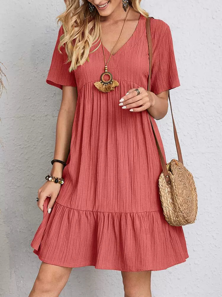 2023 Loose Fitting Casual Short Sleeved Waist Flowing Dress