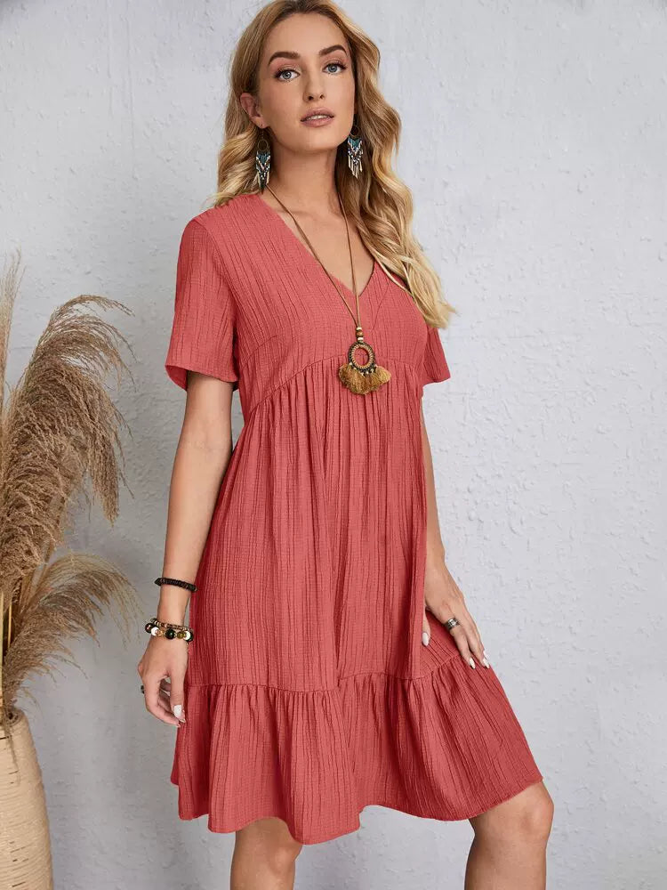 2023 Loose Fitting Casual Short Sleeved Waist Flowing Dress