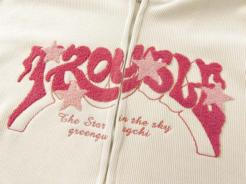 Fashion Embroidery Zip Up Hoodies Women Autumn Long Sleeve Tops Loose Hood Shirt Harajuku Y2K Clothes Female Sweatshirt Jacket